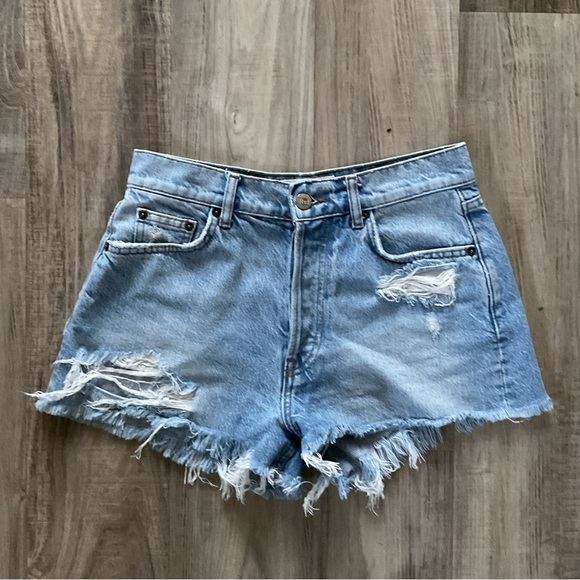 Reformation Dixie High Rise Cut Off Denim Shorts Distressed Jean 24 - Picture 1 of 4